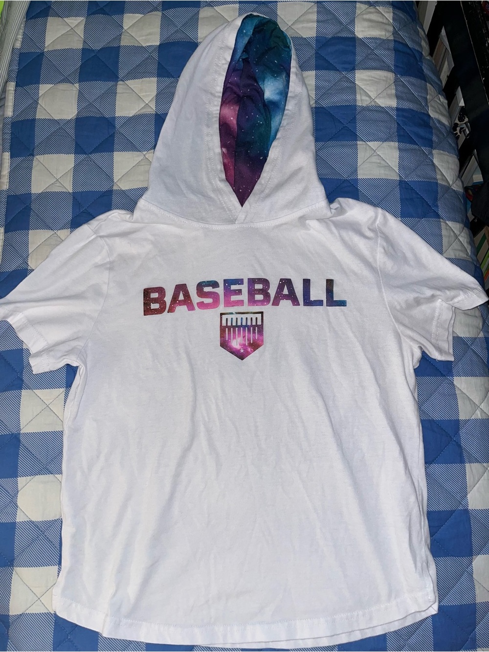 Kids White Hoodie Tee with Galaxy 'BASEBALL' Graphic